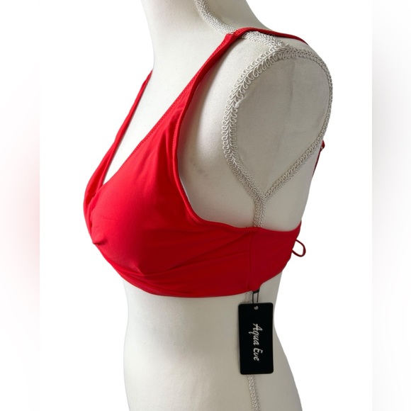 AQUA EVE womens red bikini top w lace up back size medium NWT - Picture 2 of 4